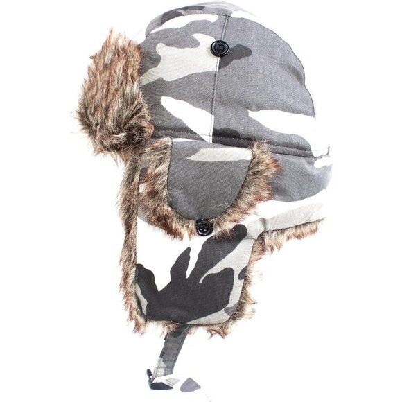 Unisex White  Winter Trapper Hat with Faux Fur Lining & Ear Flaps Warm Russian